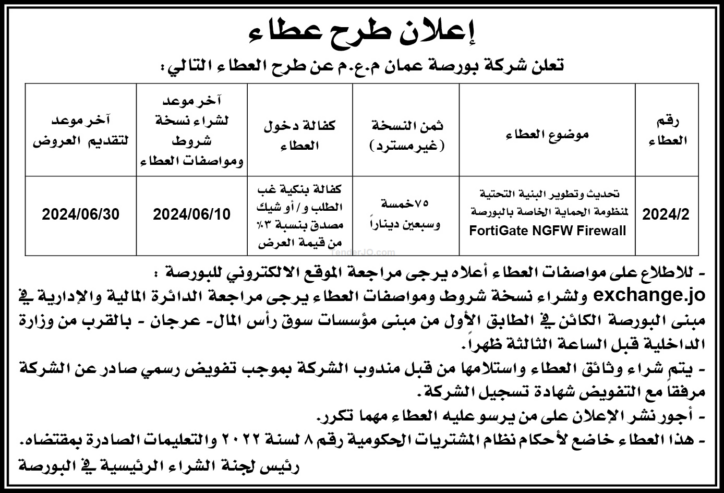 تحديث وتطوير البنية التحتية لمنظومة الحماية الخاصة بالبورصة FortiGate NGFW Firewall