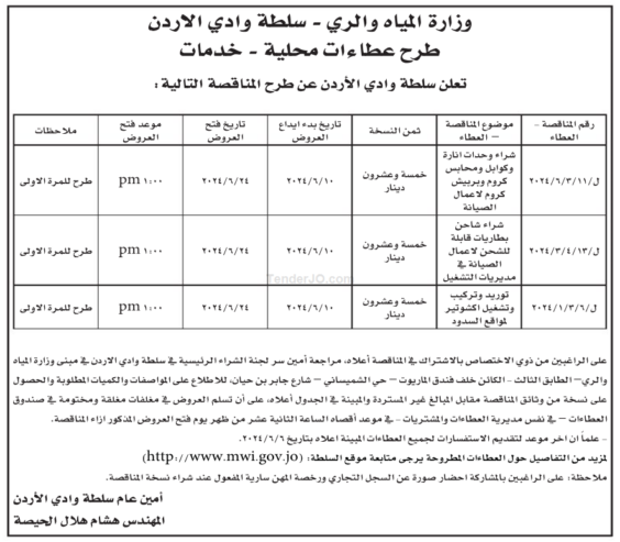 توريد وتركيب وتشغيل اكشوتير لمواقع السدود