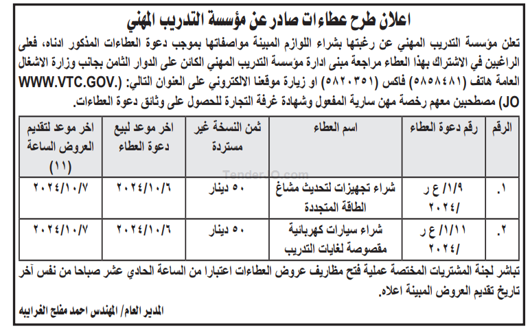 شراء تجهيزات لتحديث مشاغل الطاقة المتجددة