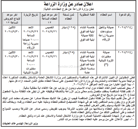 صيانة وتأهيل مستودعات مديرية زراعة الزرقاء