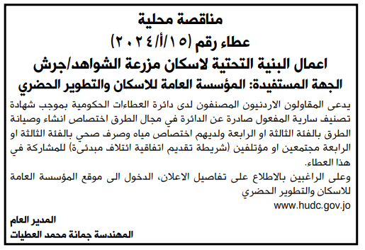 اعمال البنية التحتية لاسكان مزرعة الشواهد /جرش