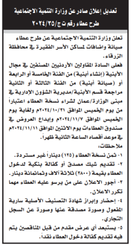 صيانة واضافات لمساكن الاسر الفقيرة في محافظة الزرقاء